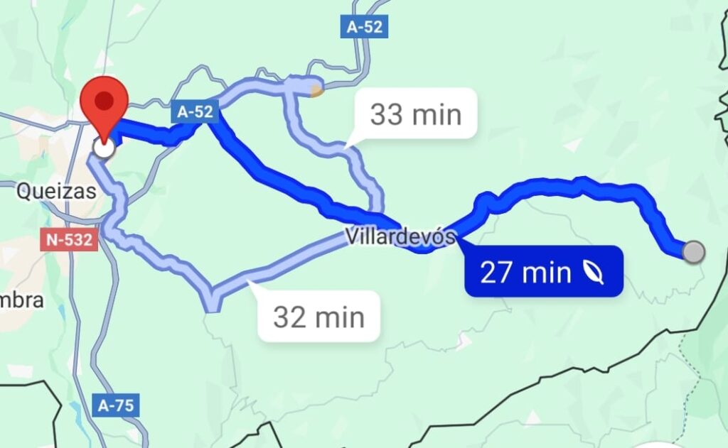 Mapa para llegar a Sendeiro de O Pozo do Demo Verín desde Esperanza de A Trabe.